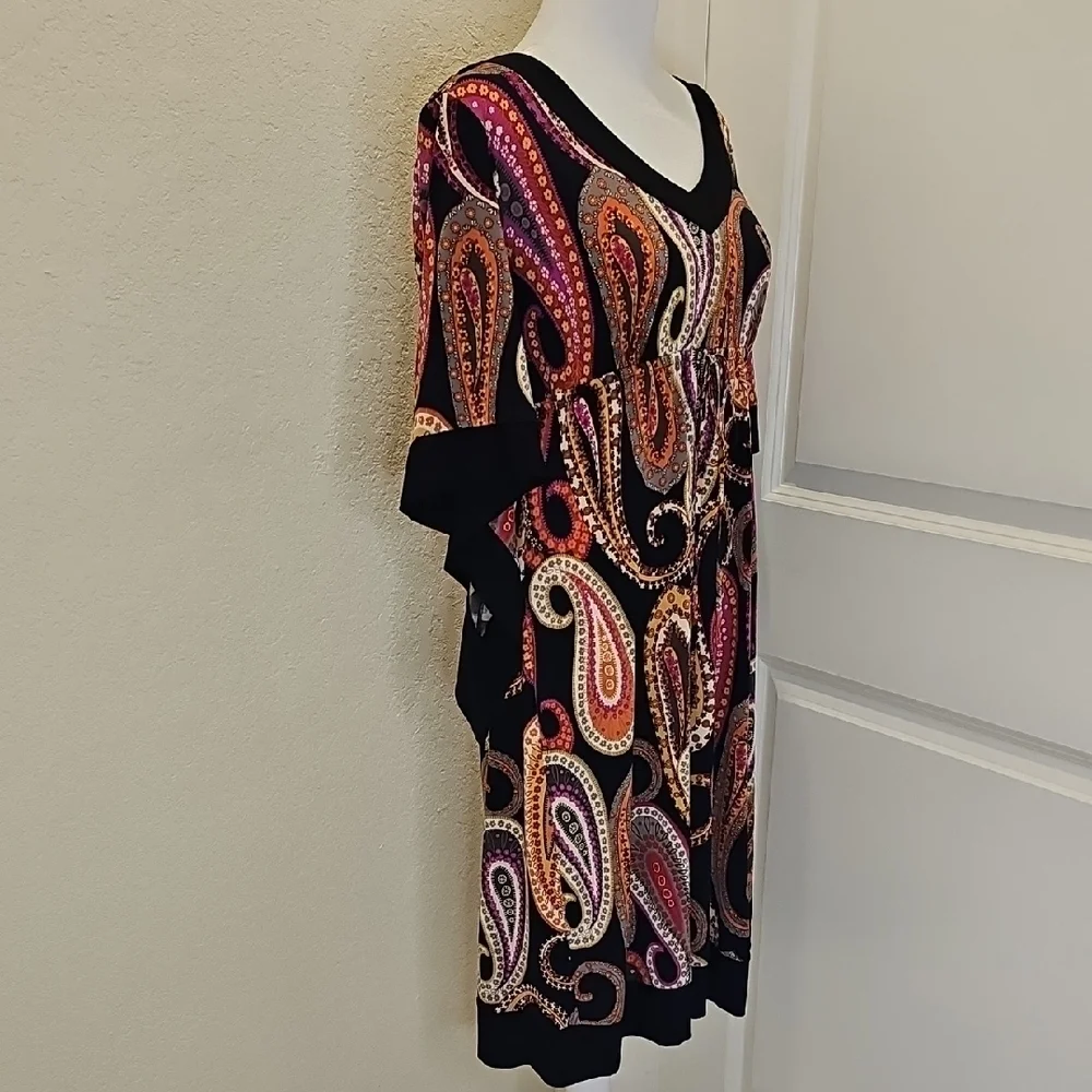 Ronnie Nicole Paisley Midi Dress with Empire Waist, Cascading Bell Sleeves Sz 10 - Picture 5 of 8